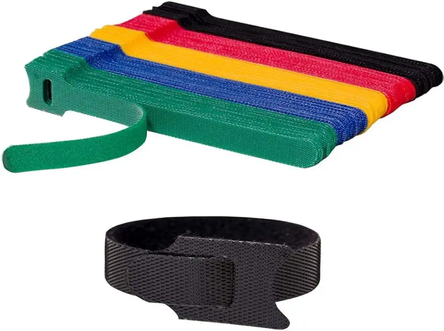 INOVERA 50 Pieces Cable Organizer Hook & Loop Tape - Wire/Cord Holder Management Strap - Reusable Hook & Loop Ties for PC, TV, Desk, WFH Accessories - Multi colour