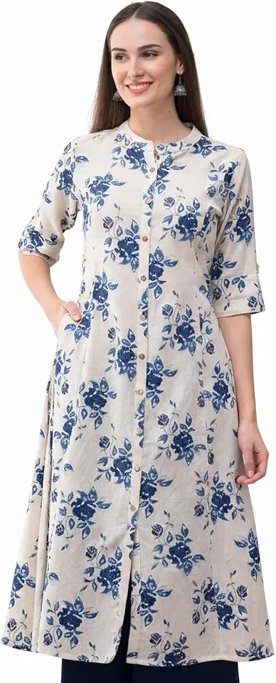 Pistaa's Women's Cotton Relaxed Fit A Line Kurta