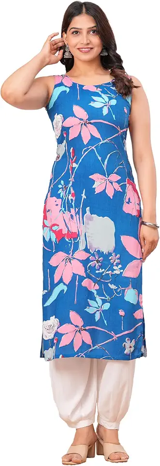 Maquien Women's Rayon Printed Kurta(K222Blue)