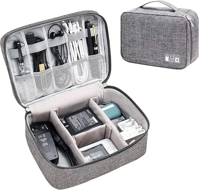 Electronics Accessories Organizer Bag Universal Carry Polyester Travel Cable Organizer Case for USB Power Bank Phone Charger Headphones Memory Cards Hard Drive Multi-Function (Grey)