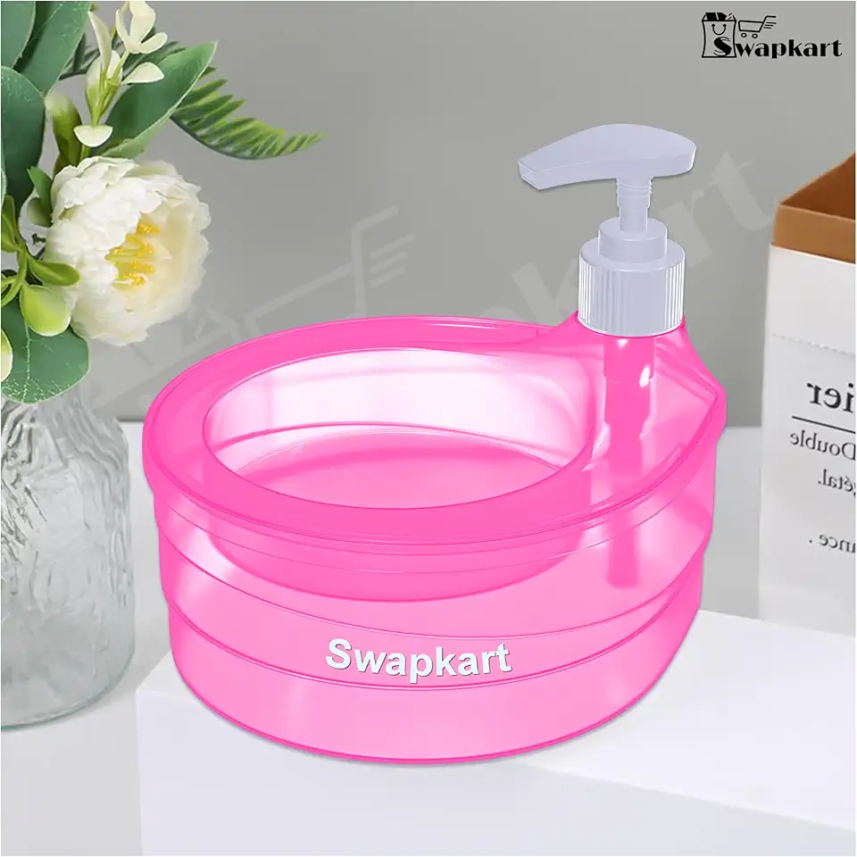 SWAPKART Plastic Double Layer Soap Dispenser for Bathroom Accessories Dishwasher Liquid Holder Dispenser Pump with Sponge ...